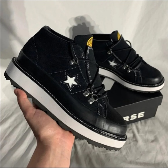 All Star Converse One Star Boot Platform Mid Black White New - Picture 3 of 8